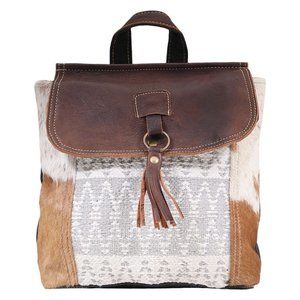 Myra Bag Handmade Hanging Backpack Upcycled Canvas & Cowhide Leather